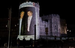 Cuatro prisioneros después de las imágenes de Epstein, Trump y el Príncipe Andrew son proyectados en el Castillo de Windsor como presidente de los Estados Unidos en el Reino Unido