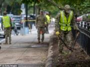 La Guardia Nacional se convierte en jardineros nacionales, mientras que las tropas son vistos por parques de desmalezo después de eliminar el crimen