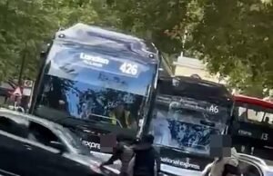 El momento en que el automóvil ingresa a la multitud durante una aterradora “pelea de cuchillos” en el parque de Regent, mientras la policía detiene al hombre