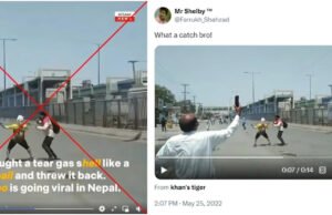 Ex video del demostrador paquistaní atrapar el cartucho de gas lacrymogénico vinculado erróneamente a los trastornos de Nepal