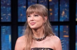 Taylor Swift sorprende a Seth Meyers con el pelo más largo en un conjunto de 5.000 dólares