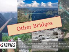 Algunas fotos del puente que circulan NO muestran el puente Hongqi colapsado en el suroeste de China el 11 de noviembre de 2025.