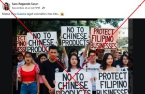 Imagen de IA que muestra a filipinos llamando a boicotear los productos chinos es engañosa en Internet