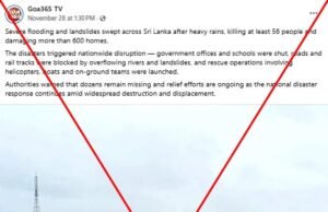 La foto muestra el desbordamiento del río indio, no las inundaciones en Sri Lanka