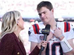 Drake Maye contiene las lágrimas después de la derrota de los Patriots en el Super Bowl 2026