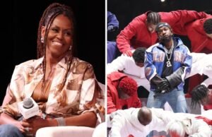 Michelle Obama y Kendrick Lamar en el entretiempo