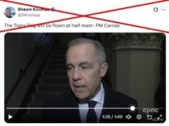 Banderas canadienses a media asta tras tiroteo, no pancarta del orgullo transgénero