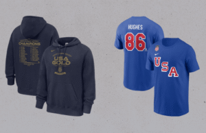 Compre productos Nike USA con la medalla de oro del hockey olímpico, sudadera con capucha y camiseta de Jack Hughes