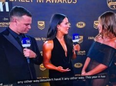 El presentador de fútbol Jake Duke revela lo que REALMENTE sucedió cuando lo “sorprendieron mirando a una estrella de la NRLW” en la noche de premios más importante de la liga.