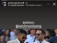 Anthony Joshua toma una foto de Conor Benn en una publicación de Instagram mientras el británico muestra su apoyo al promotor Eddie Hearn después de que su ex compañero de equipo dejó Matchroom por su rival Zuffa Boxing.
