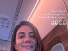 Stephanie Rice vuela a Dubai después de haber sido separada de su marido por la guerra de Irán, justo cuando un ataque con drones ocurre cerca del aeropuerto de la ciudad.