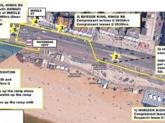 El mapa presentado al tribunal muestra los movimientos de tres solicitantes de asilo que estaban de fiesta en un club nocturno de Brighton antes de la ‘violación en grupo de una mujer borracha solitaria en la playa’