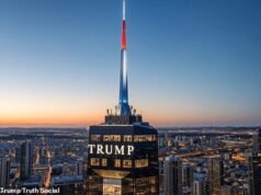 Trump se burla del diseño de la biblioteca presidencial de un rascacielos de 50 pisos con el Air Force One EN EL INTERIOR: ‘Próximamente’