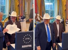 El presidente Donald Trump lleva un sombrero de vaquero valorado en 10.000 dólares en la Oficina Oval