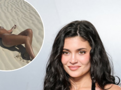 Kylie Jenner posa en la arena en bikini beige durante sus vacaciones