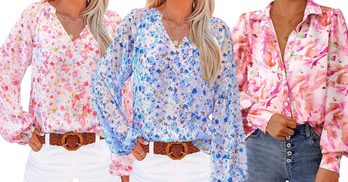 Blusas Amazon con estampado floral rosa pastel, azul y rosa
