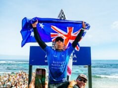 Un surfista sorprende con una reacción IMPRIMIBLE de tres palabras después de una gran victoria, y solo un australiano podría entender por qué