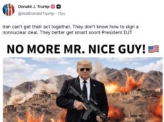 Trump advierte a Irán que “sea inteligente” y “firme un acuerdo no nuclear” con una imagen de él blandiendo un rifle de asalto, mientras los precios del petróleo se disparan nuevamente