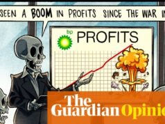 Ben Jennings sobre las ganancias de BP de la guerra de Irán – caricatura