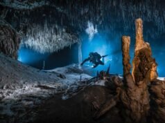 La cueva estaba en completa oscuridad. Para crear esta mágica fotografía submarina, el fotógrafo tuvo que utilizar toda su experiencia con la cámara…