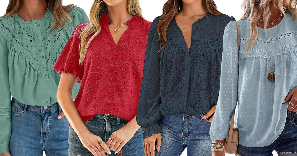 Blusa rosa, blusa floral negra y blusa vaquera de Amazon