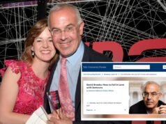 El escritor de Atlantic, David Brooks, que se casó con una asistente mucho más joven después de abandonar a su esposa, se burló de su discurso de consejos sobre “amor” planeado en Yale.