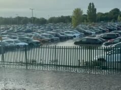 ¡Esto no ayudará a la tristeza post-vacaciones! Decenas de coches estacionados en el aeropuerto de Heathrow sumergidos por las inundaciones