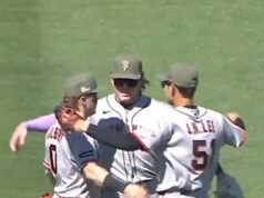Las estrellas de los Gigantes de San Francisco se arriesgan a la ira de los jefes de la MLB al organizar una vez más una celebración sexual lasciva… después de la advertencia de la liga sobre un gesto sugerente