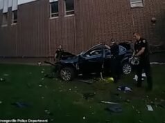 Las dramáticas imágenes de la cámara corporal muestran a los policías corriendo hacia el vehículo destruido del asesino e intentando desesperadamente salvar al trío antes de darse cuenta de que era demasiado tarde para dos pasajeros.