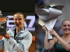 Elina Svitolina y Marta Kostyuk sostienen trofeos para Ucrania devastada por la guerra en la cancha de tenis