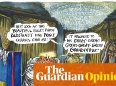 Martin Rowson sobre la visita del rey Carlos a los Estados Unidos – caricatura