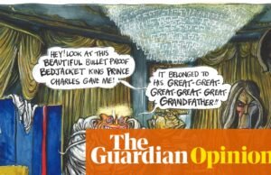 Martin Rowson sobre la visita del rey Carlos a los Estados Unidos – caricatura